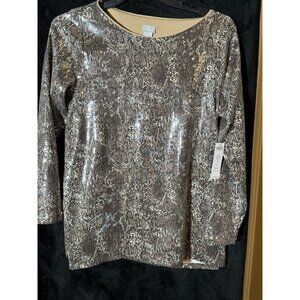 Chicos Python Sequin Knit Top Size 1 Espresso Tan Polyester Spandex
